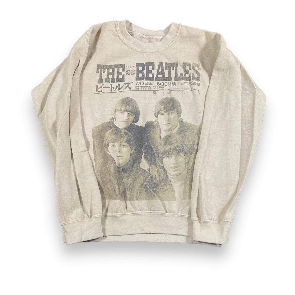 The Beatles Music Crewneck Khaki Black Music Crew Retro